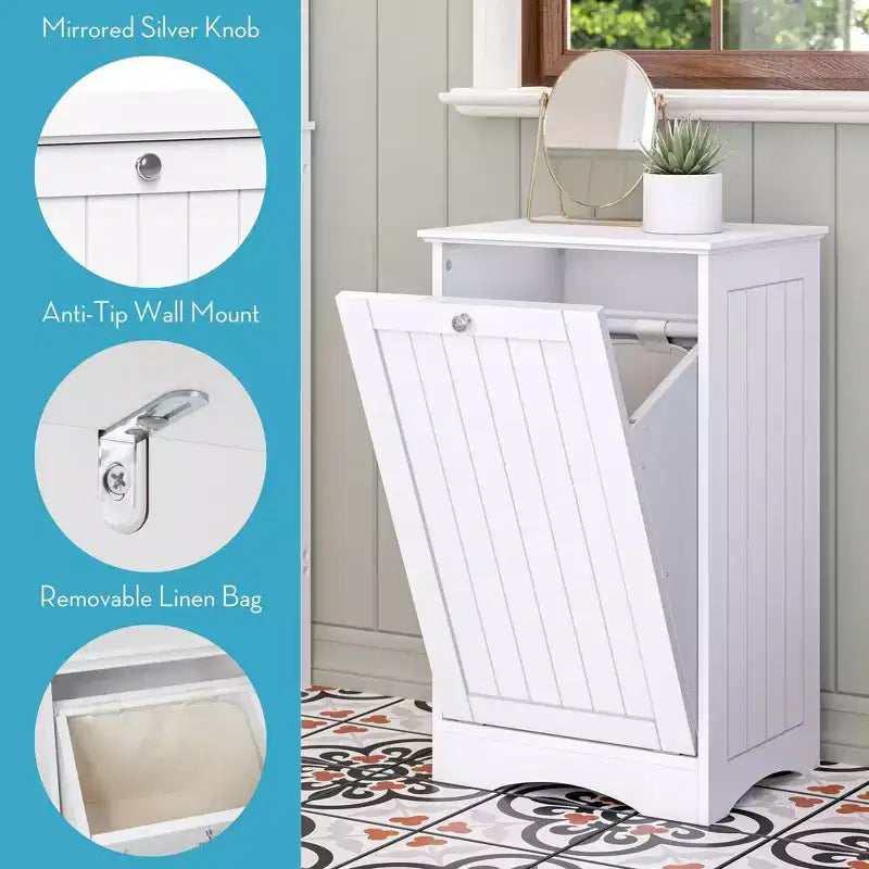 Meuble à linge inclinable avec sac de rangement en tissu amovible blanc
