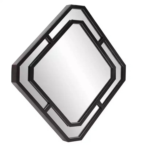 Miroir mural à cadre métallique avec motif diamant 40x40 cm, noir mat