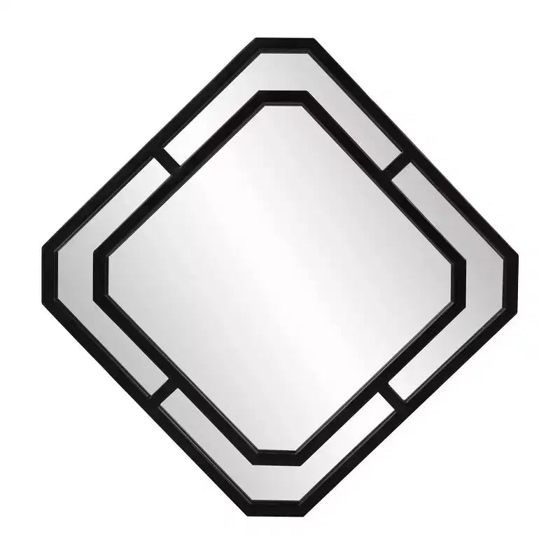 Miroir mural à cadre métallique avec motif diamant 40x40 cm, noir mat