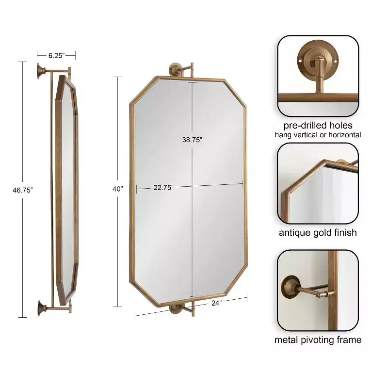 Miroir Pivotant Octogonal Doré