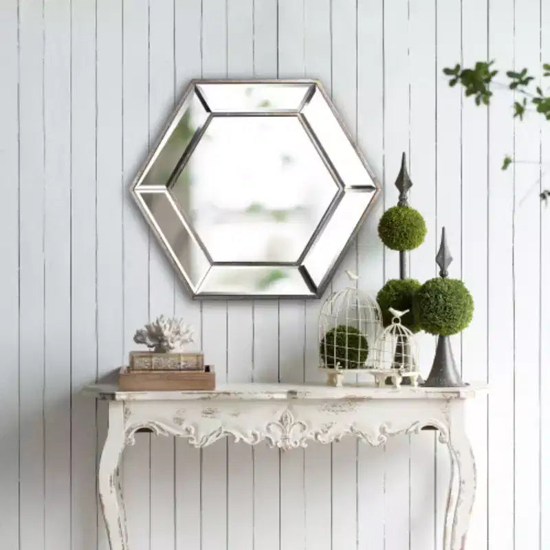 20 x 18 Hexagon Wall Mirror with Contemporary Glass Design, Home Decor Accent Mirror for Living Room, Entryway, Bedroom