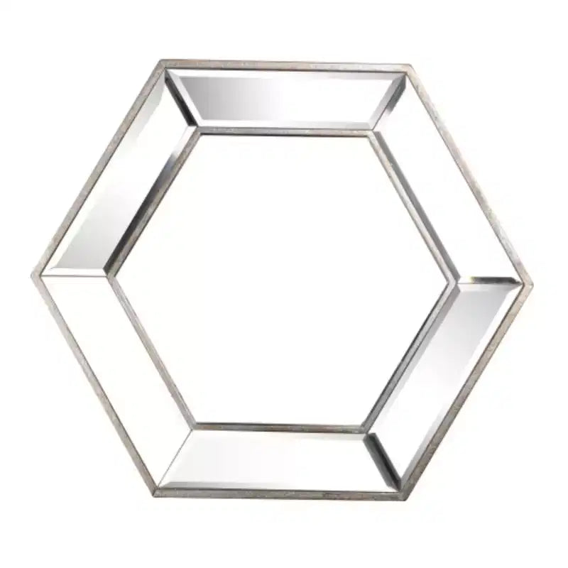 Miroir Mural Hexagonal 20 x 18 avec Design en Verre Contemporain, Miroir Décoratif pour Salon, Entrée, Chambre à Coucher