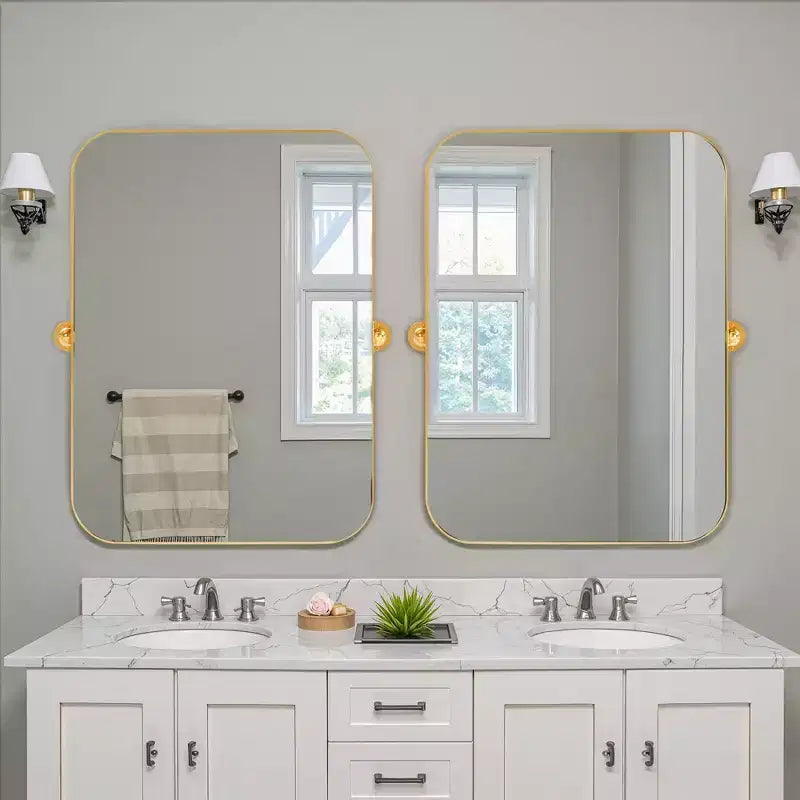 Premium 80cm Gold Iron Rectangular Mirror with Rounded Corners, Hardware, 4cm Depth (Double-Sided)