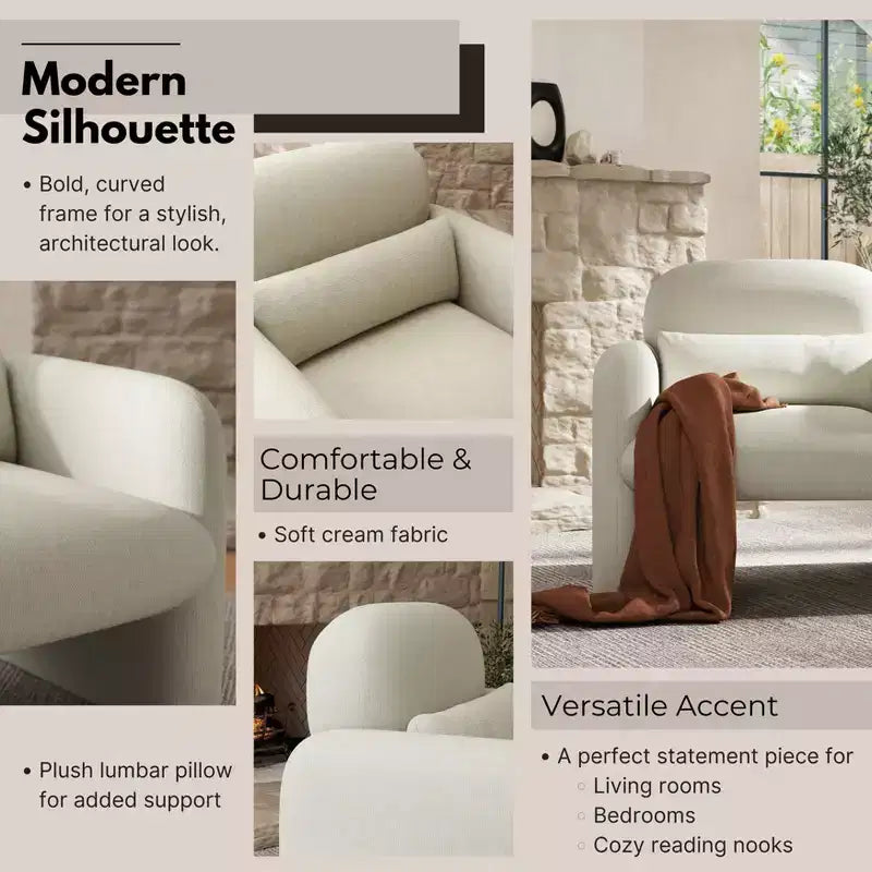 Fauteuil club capitonné moderne, blanc crème