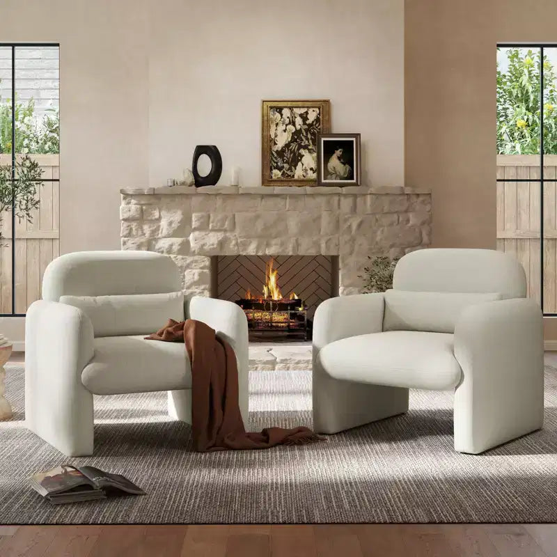 Fauteuil club capitonné moderne, blanc crème