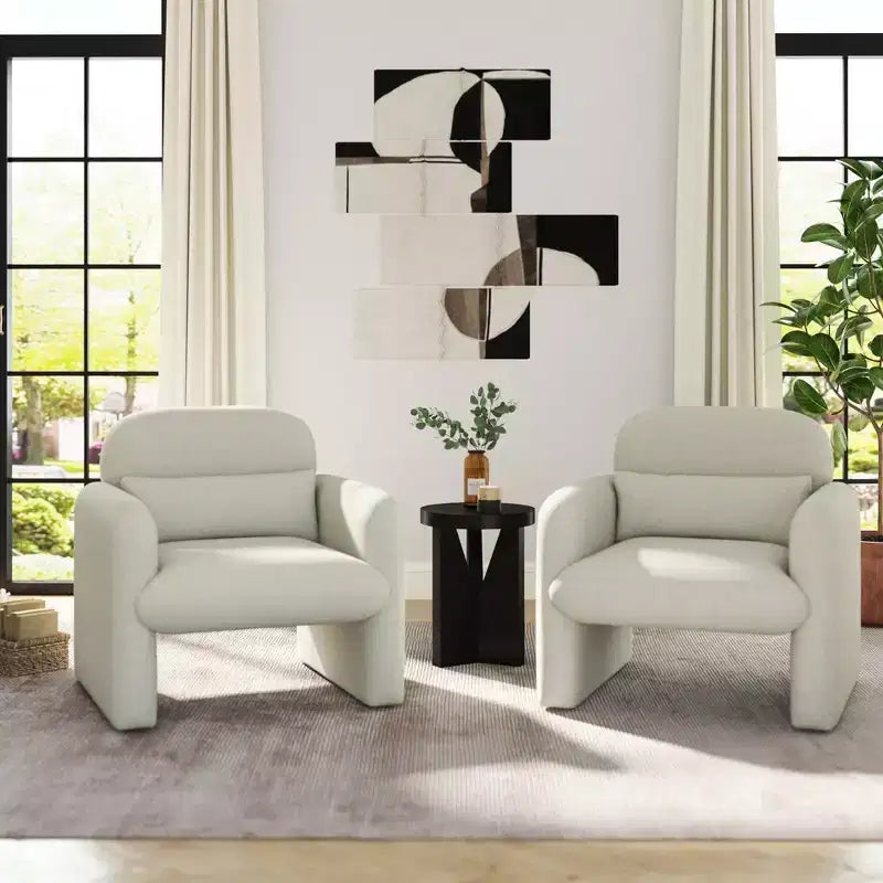Fauteuil club capitonné moderne, blanc crème