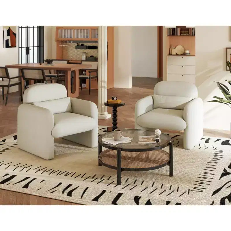 Fauteuil club capitonné moderne, blanc crème