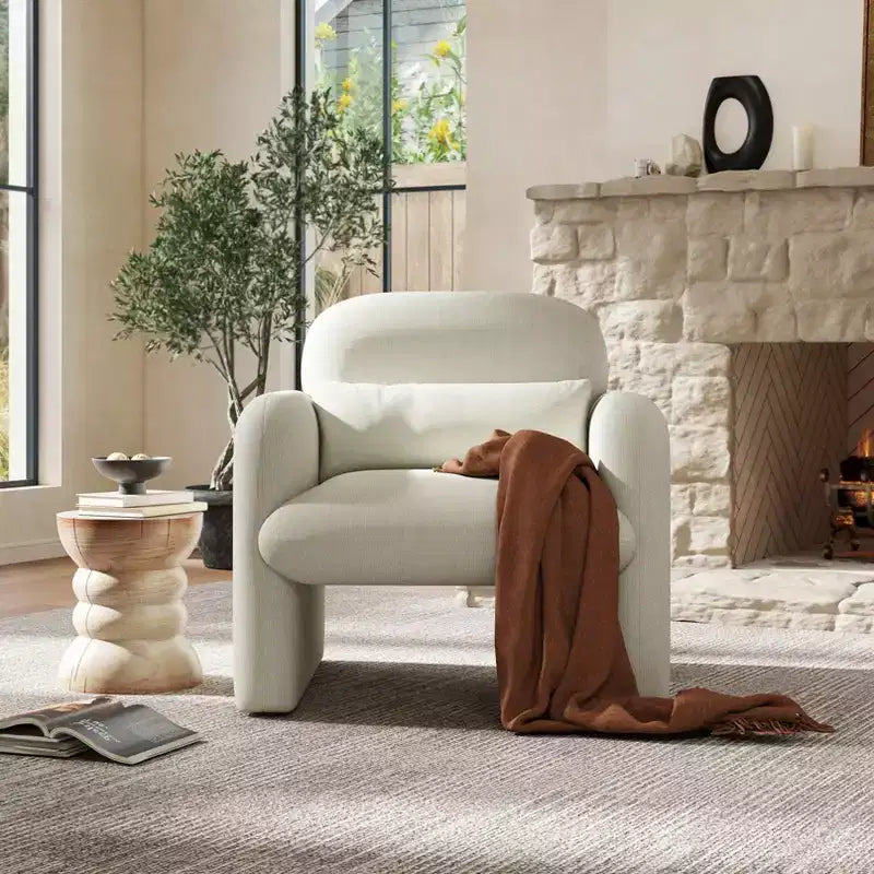 Fauteuil club capitonné moderne, blanc crème