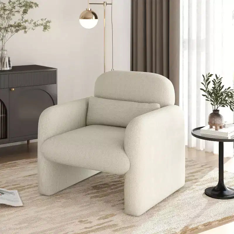 Fauteuil club capitonné moderne, blanc crème