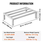 Étagère de plancher en aluminium, étagère alimentaire commerciale de 91,4 x 50,8 cm, à 20,3 cm du sol, capacité de 816 kg, étagère de rangement tout aluminium soudé