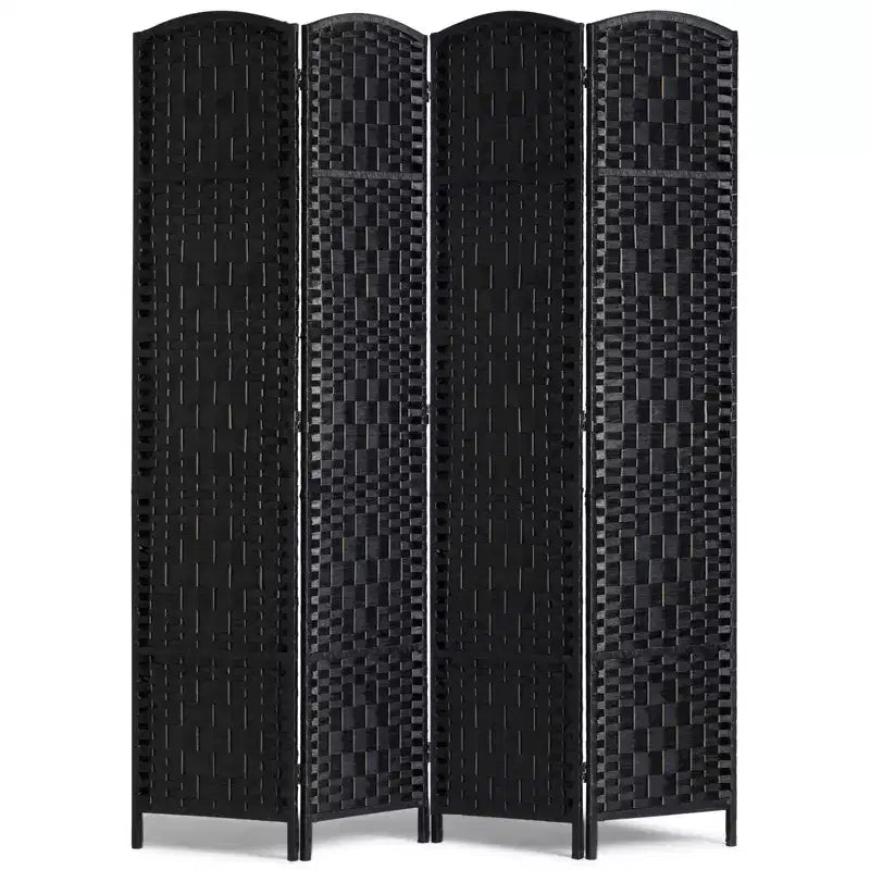 VEVOR 4 Panel Room Divider, Hand-Woven Folding Privacy Screens with Hinges, Portable and Freestanding Partition Room Dividers and Wall Divider,Black