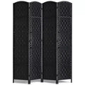 VEVOR 4 Panel Room Divider, Hand-Woven Folding Privacy Screens with Hinges, Portable and Freestanding Partition Room Dividers and Wall Divider,Black