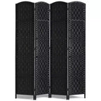 VEVOR 4 Panel Room Divider, Hand-Woven Folding Privacy Screens with Hinges, Portable and Freestanding Partition Room Dividers and Wall Divider,Black
