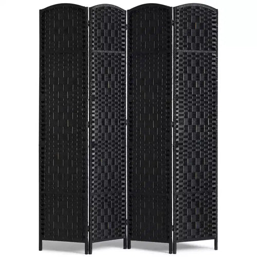VEVOR 4 Panel Room Divider, Hand-Woven Folding Privacy Screens with Hinges, Portable and Freestanding Partition Room Dividers and Wall Divider,Black