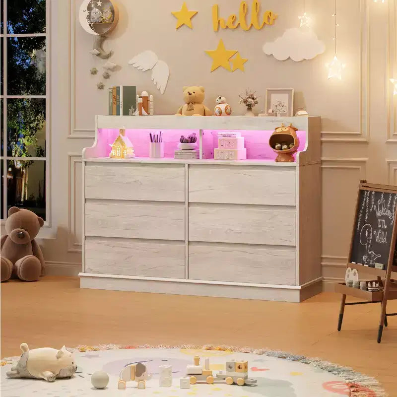 Commode de chambre, commode à 6 tiroirs, grande commode à 6 tiroirs, armoire de rangement moderne de grande capacité