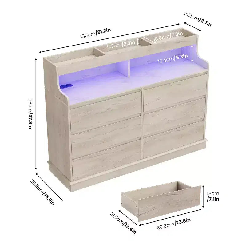 Commode de chambre, commode à 6 tiroirs, grande commode à 6 tiroirs, armoire de rangement moderne de grande capacité