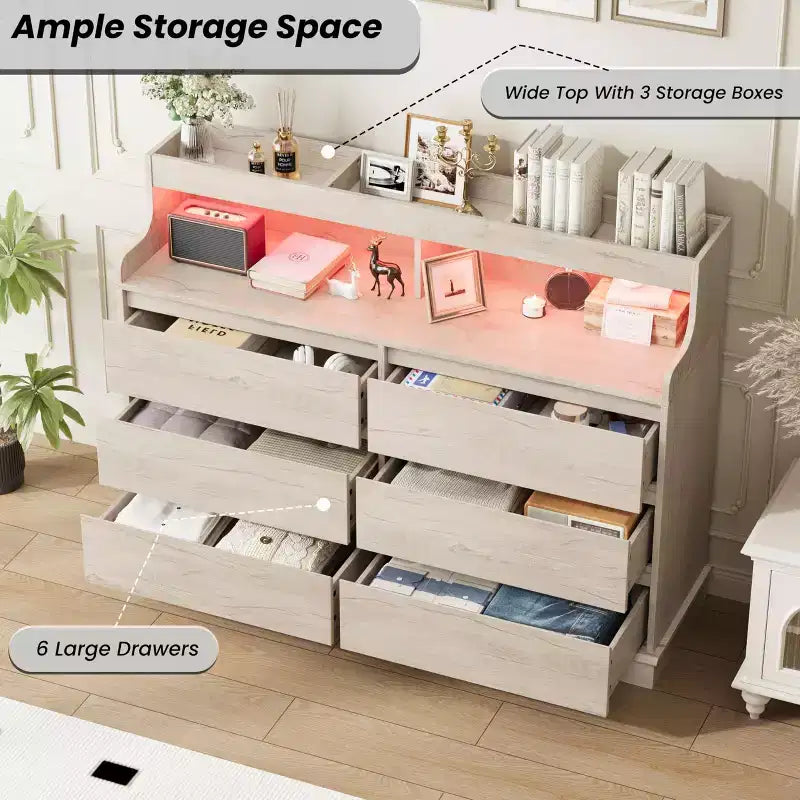 Commode de chambre, commode à 6 tiroirs, grande commode à 6 tiroirs, armoire de rangement moderne de grande capacité