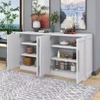 Commode de rangement élégante à 4 portes avec poignées argentées et étagères réglables, buffet en bois pour cuisine/salle à manger/couloir