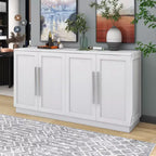 Commode de rangement élégante à 4 portes avec poignées argentées et étagères réglables, buffet en bois pour cuisine/salle à manger/couloir
