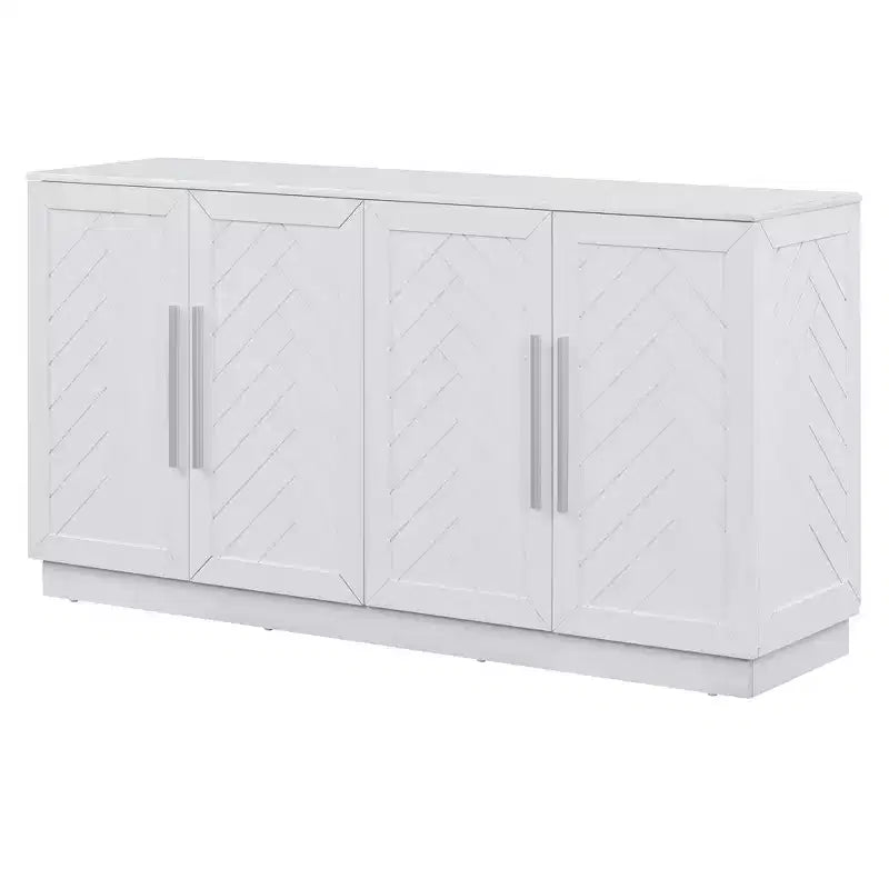 Commode de rangement élégante à 4 portes avec poignées argentées et étagères réglables, buffet en bois pour cuisine/salle à manger/couloir
