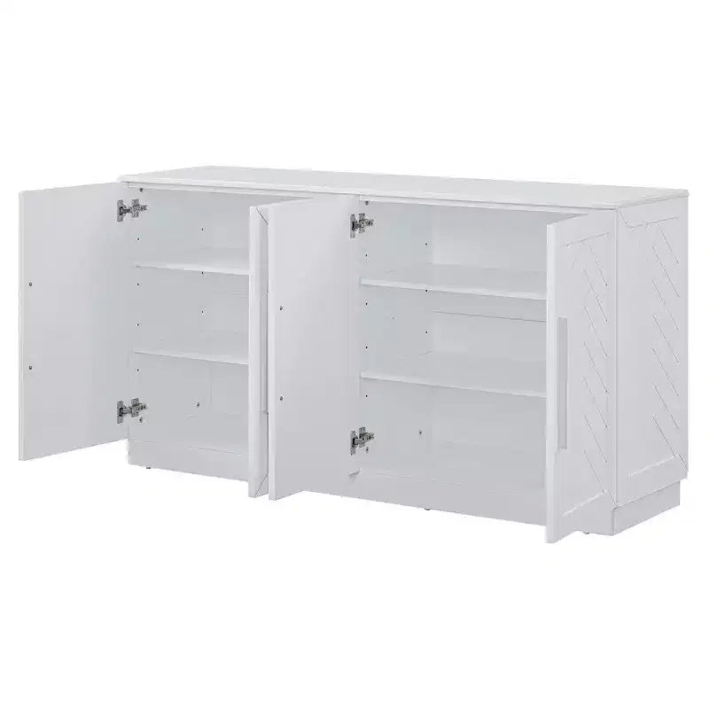 Commode de rangement élégante à 4 portes avec poignées argentées et étagères réglables, buffet en bois pour cuisine/salle à manger/couloir