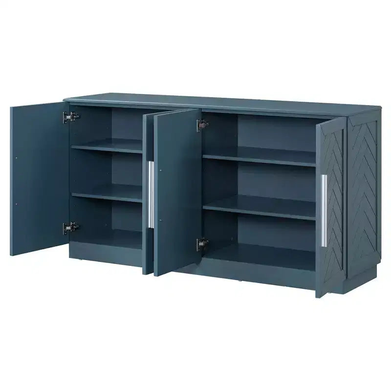 Commode de rangement élégante à 4 portes avec poignées argentées et étagères réglables, buffet en bois pour cuisine/salle à manger/couloir