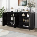 Commode de rangement élégante à 4 portes avec poignées argentées et étagères réglables, buffet en bois pour cuisine/salle à manger/couloir