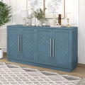 Okak Elegant 4-Door Sideboard Storage Cabinet with Silver Handles & Adjustable Shelves, Wooden Buffet Cabinet for Kitchen/Dining Room/Hallway