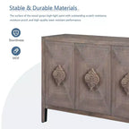 Buffet à 4 portes de style antique, Armoire de rangement en bois avec porte en verre trempé pour cuisine, salle à manger/salon, couloir