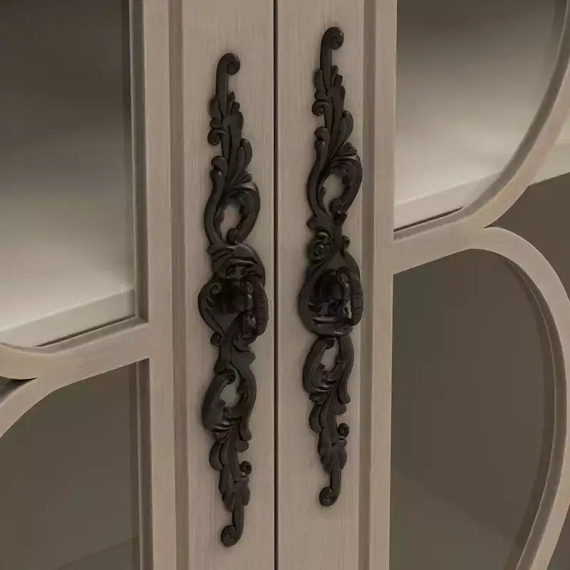 Buffet à 4 portes de style antique, Armoire de rangement en bois avec porte en verre trempé pour cuisine, salle à manger/salon, couloir