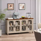 Buffet à 4 portes de style antique, Armoire de rangement en bois avec porte en verre trempé pour cuisine, salle à manger/salon, couloir