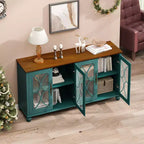 Buffet à 4 portes de style antique, Armoire de rangement en bois avec porte en verre trempé pour cuisine, salle à manger/salon, couloir