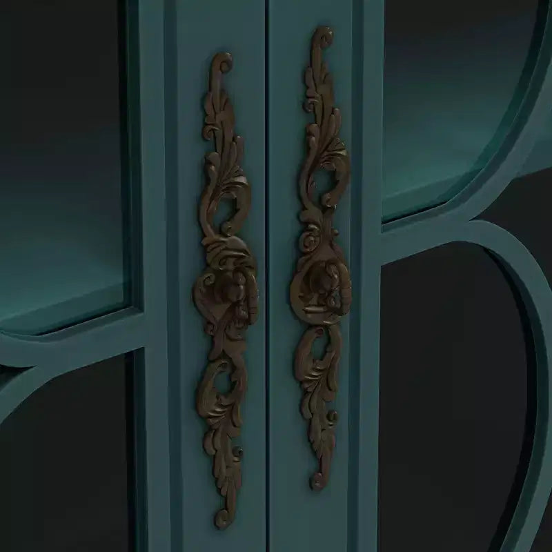 Buffet à 4 portes de style antique, Armoire de rangement en bois avec porte en verre trempé pour cuisine, salle à manger/salon, couloir