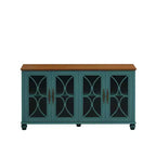 Buffet à 4 portes de style antique, Armoire de rangement en bois avec porte en verre trempé pour cuisine, salle à manger/salon, couloir