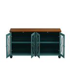 Buffet à 4 portes de style antique, Armoire de rangement en bois avec porte en verre trempé pour cuisine, salle à manger/salon, couloir