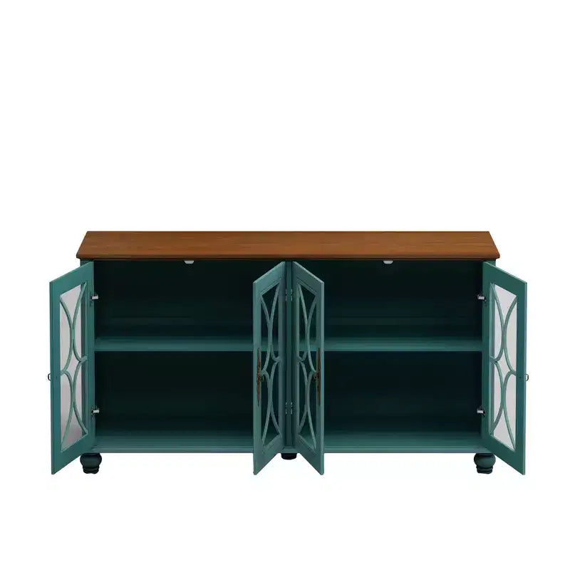Buffet à 4 portes de style antique, Armoire de rangement en bois avec porte en verre trempé pour cuisine, salle à manger/salon, couloir