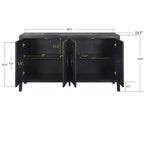 Buffet à 4 portes de style antique, Armoire de rangement en bois avec porte en verre trempé pour cuisine, salle à manger/salon, couloir