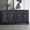Buffet à 4 portes de style antique, Armoire de rangement en bois avec porte en verre trempé pour cuisine, salle à manger/salon, couloir