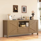 Farmhouse TV Stand for 65'' TV, 59 Inch Entertainment Center with Storage, Modern Large Wooden Media Console with 2 Door Cabinets, Adjustable Shelves