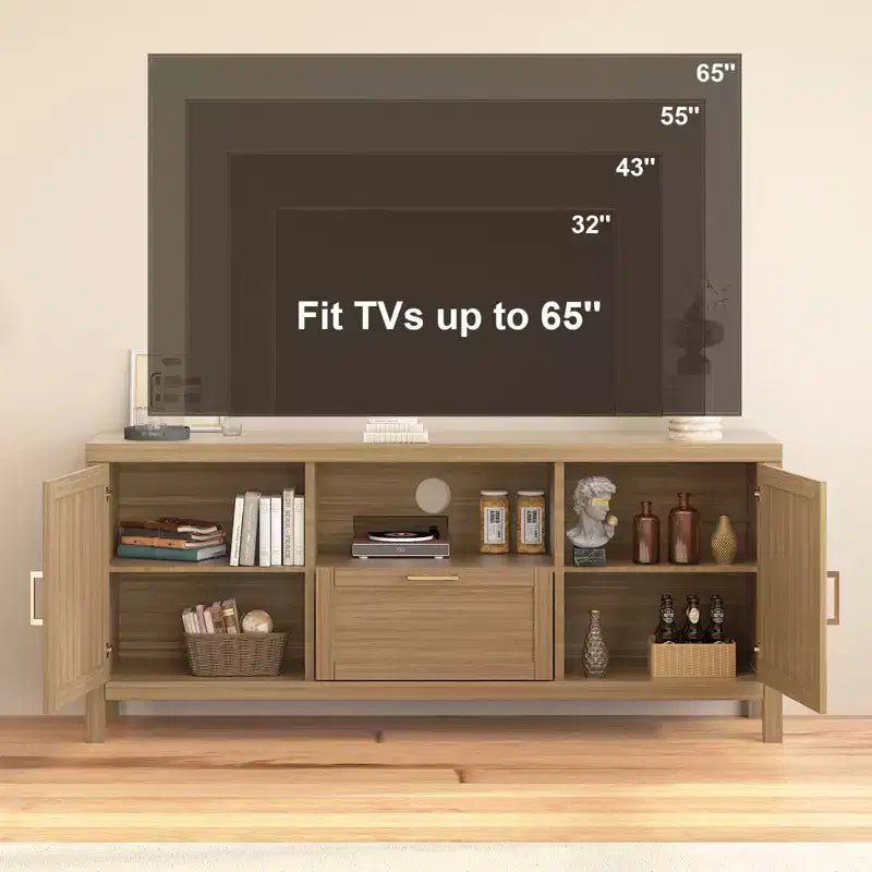 Meuble TV de ferme pour téléviseur 65", meuble TV de 150 cm avec rangement, grand meuble console multimédia moderne en bois avec 2 armoires à portes et étagères réglables