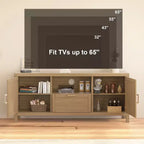 Meuble TV de ferme pour téléviseur 65", meuble TV de 150 cm avec rangement, grand meuble console multimédia moderne en bois avec 2 armoires à portes et étagères réglables
