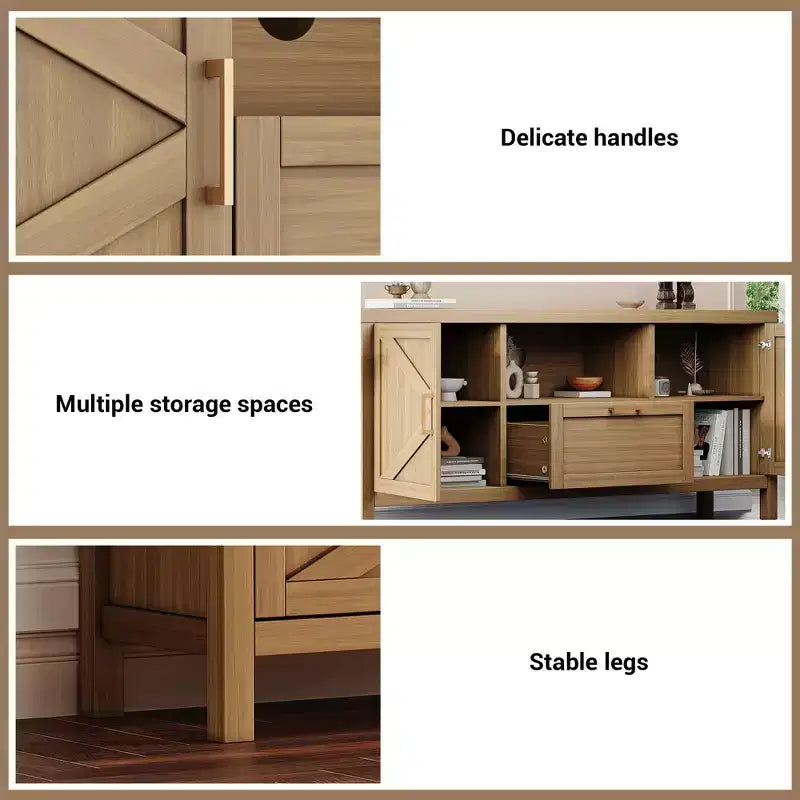 Meuble TV de ferme pour téléviseur 65", meuble TV de 150 cm avec rangement, grand meuble console multimédia moderne en bois avec 2 armoires à portes et étagères réglables