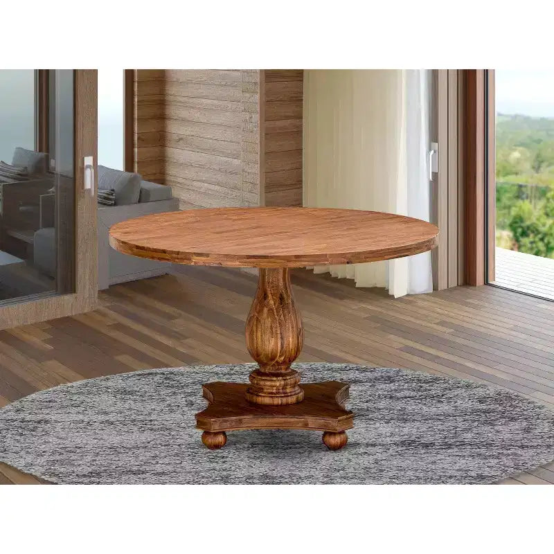 HomeStock Round Dining Table Rustic Sandblasting Walnut Finish 48 Inch