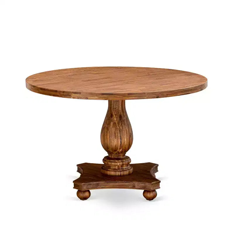 Table à manger ronde rustique, finition noyer sablé, 48 pouces