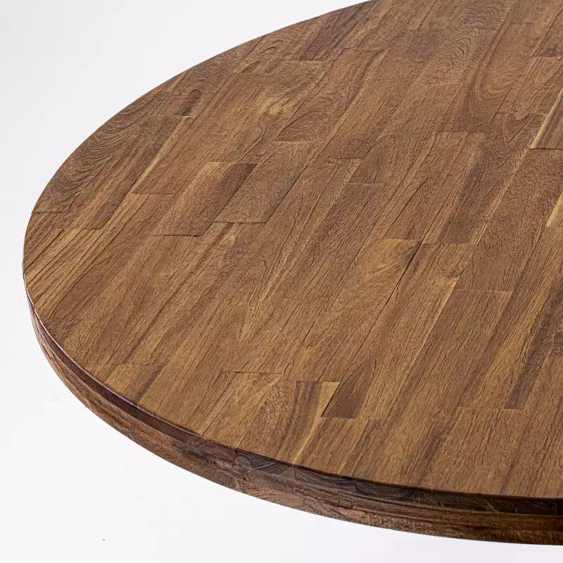 Table à manger ronde rustique, finition noyer sablé, 48 pouces