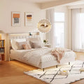 Floating Bed Frame with LED Light and Charging Station Upholstered Platform Bed Frame Full/Queen/King Size with Headboard,No Box Spring Needed,Beige