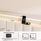 Cadre de Lit Flottant avec Lumière LED et Station de Recharge, Cadre de Lit Plateforme Rembourré Tailles Full/Queen/King avec Tête de Lit, Aucun Sommier Tapissier Requis, Beige