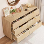 Commode 6 tiroirs en rotin pour chambre à coucher, chiffonnier avec pieds et poignées dorés, double commode large avec plateau et dispositif anti-basculement