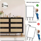 Commode 6 tiroirs en rotin pour chambre à coucher, chiffonnier avec pieds et poignées dorés, double commode large avec plateau et dispositif anti-basculement