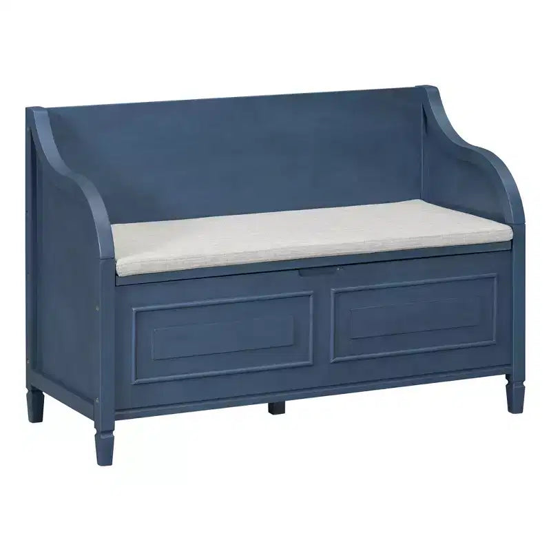 Banc de rangement d'entrée rustique en bois massif avec coussin amovible, banc à chaussures pour salon